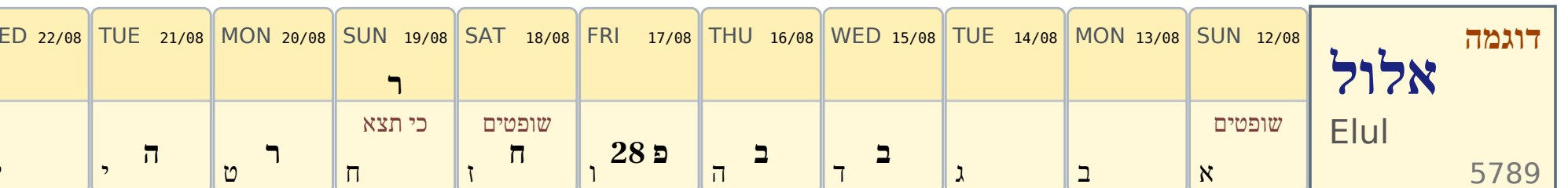 Close-up of the worked example row showing R for re'iyah, H for hefsek taharah, B for day 30 and day 31, and P 28 for haflagah